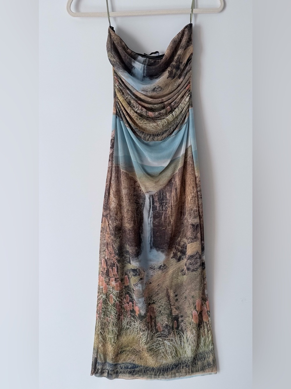 Zara Multicolor Cowl Neck Waterfall Print Slip Dress